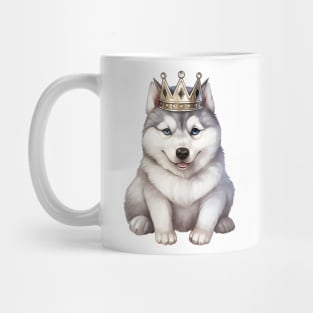 Watercolor Siberian Husky Dog Wearing a Crown Mug